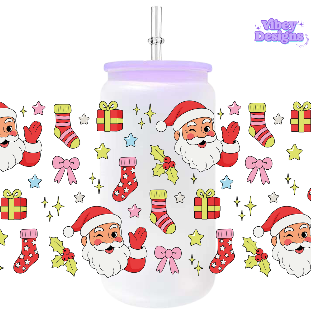 Uv Dtf Wrap For 16oz Libbey Glass - Santas Cup