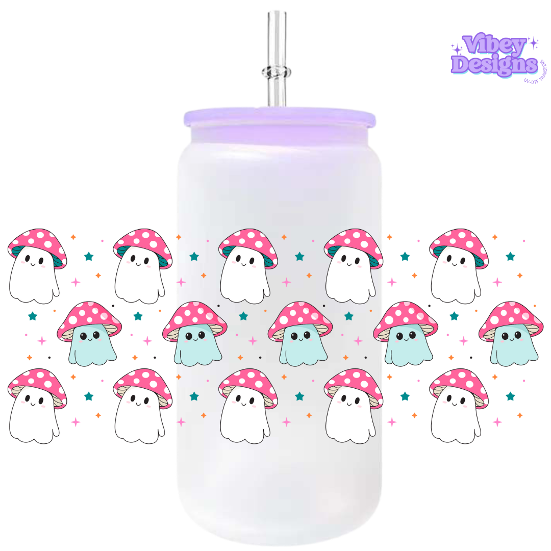 Uv Dtf Wrap For 16oz Libbey Glass - Cute Mushies Pink