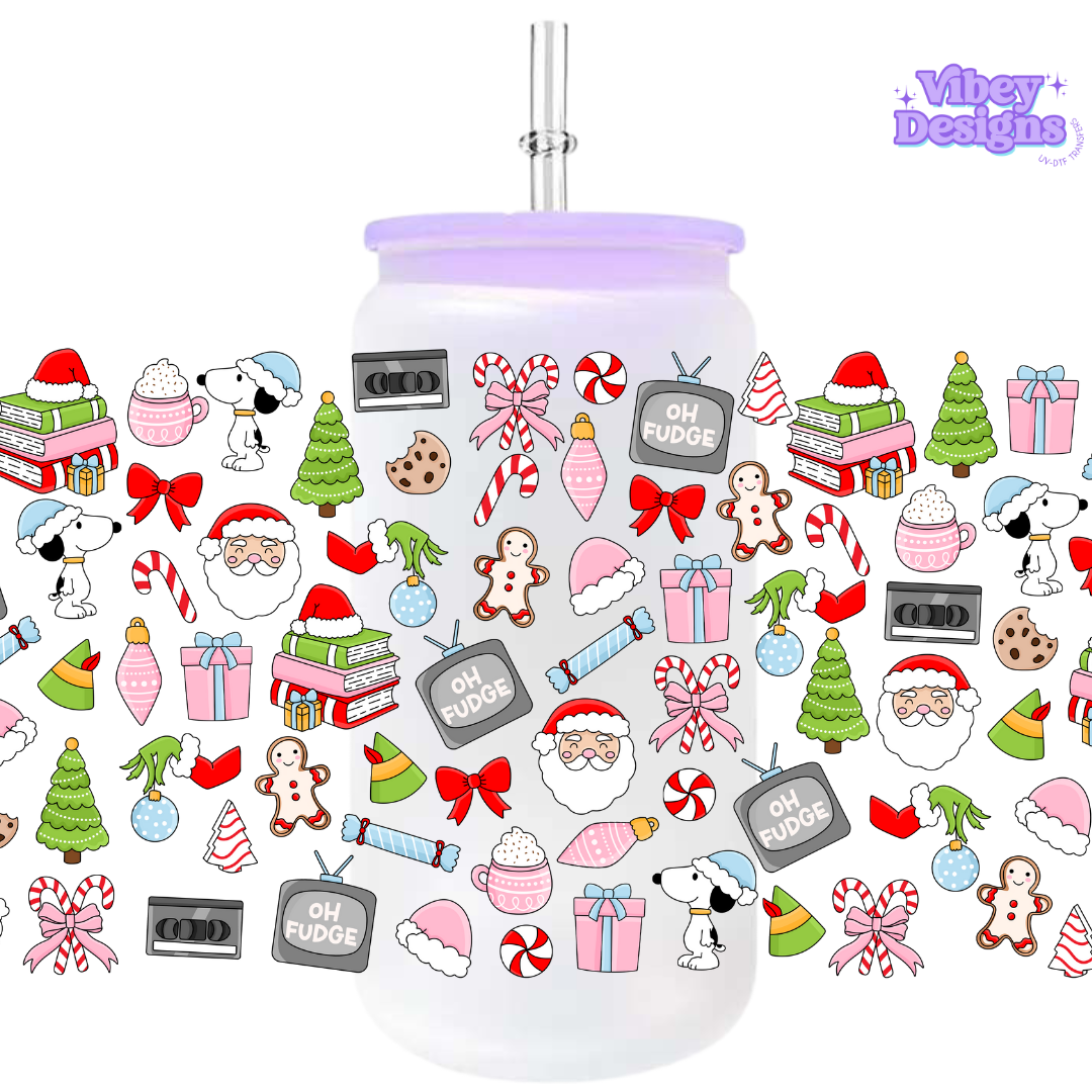 Uv Dtf Wrap For 16oz Libbey Glass - Christmas Theme