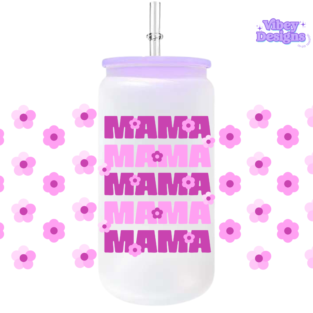 Uv Dtf Wrap For 16oz Libbey Glass - Mama Flowers Purple