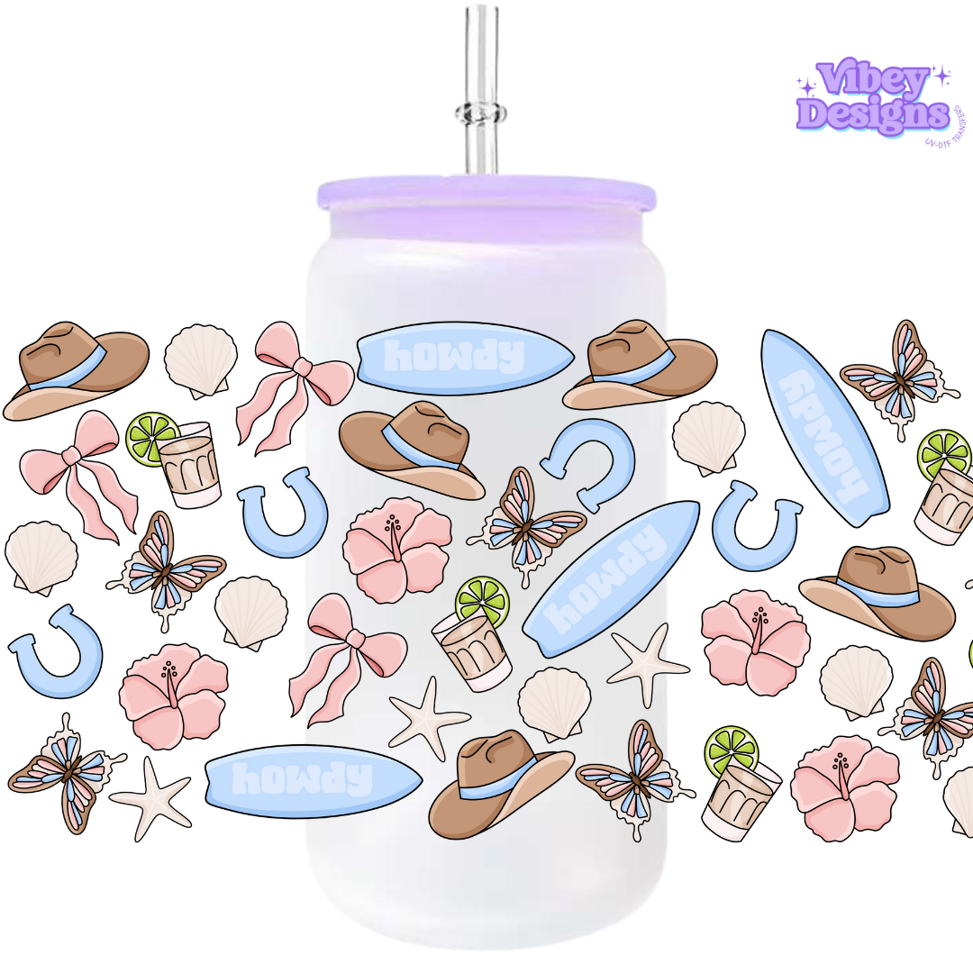Uv Dtf Wrap For 16oz Libbey Glass - Coastal Cowgirl