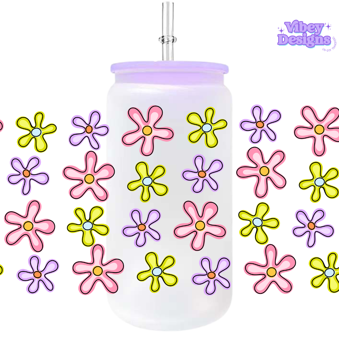 Uv Dtf Wrap For 16oz Libbey Glass - Flower Power