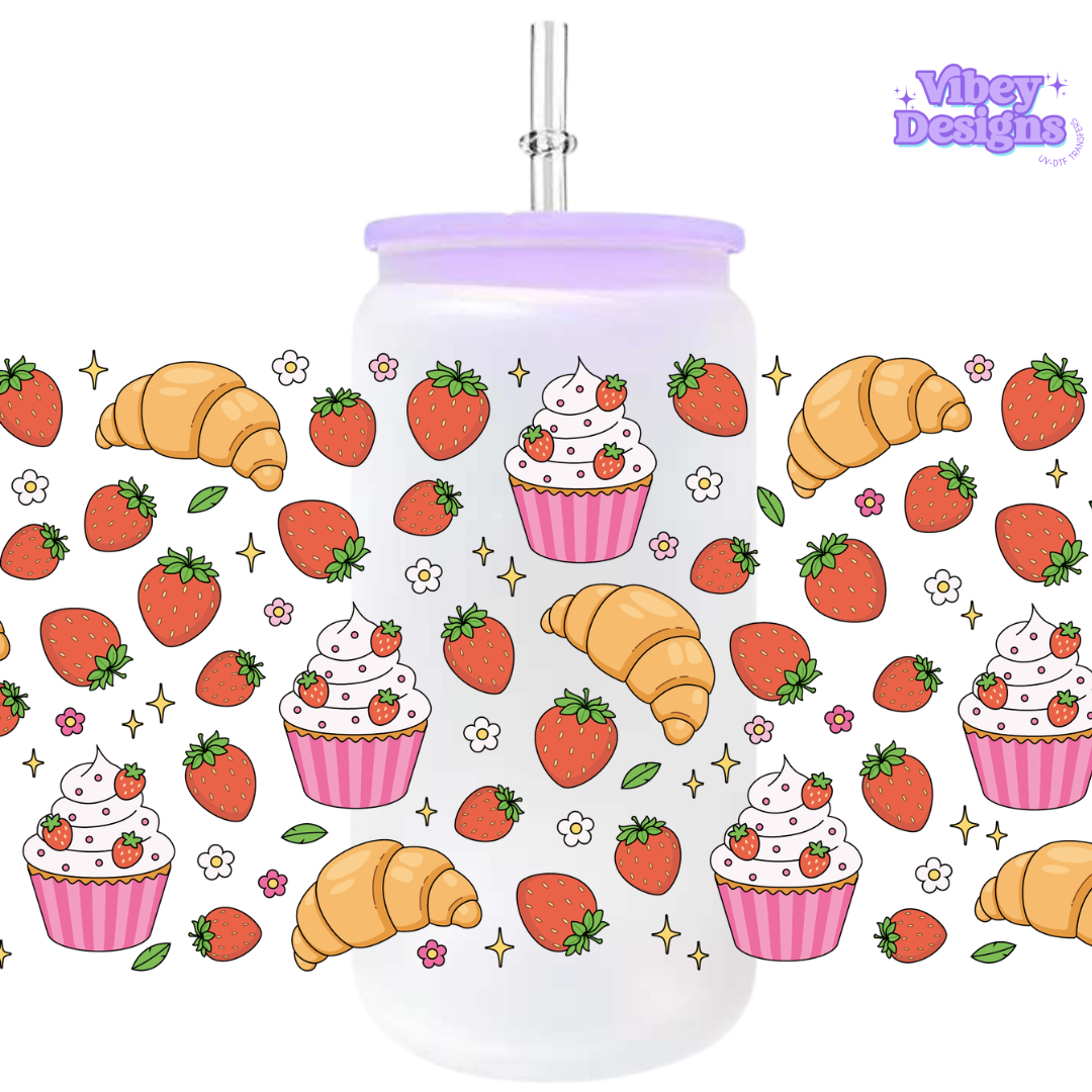Uv Dtf Wrap For 16oz Libbey Glass - #126 Strawberry Treats