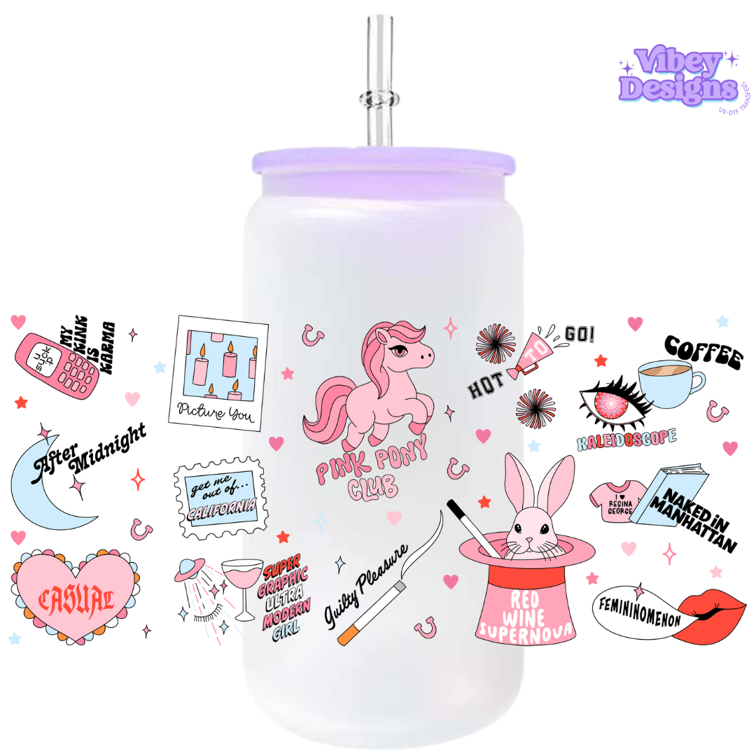 Uv Dtf Wrap For 16oz Libbey Glass - Chappell Roan Pattern