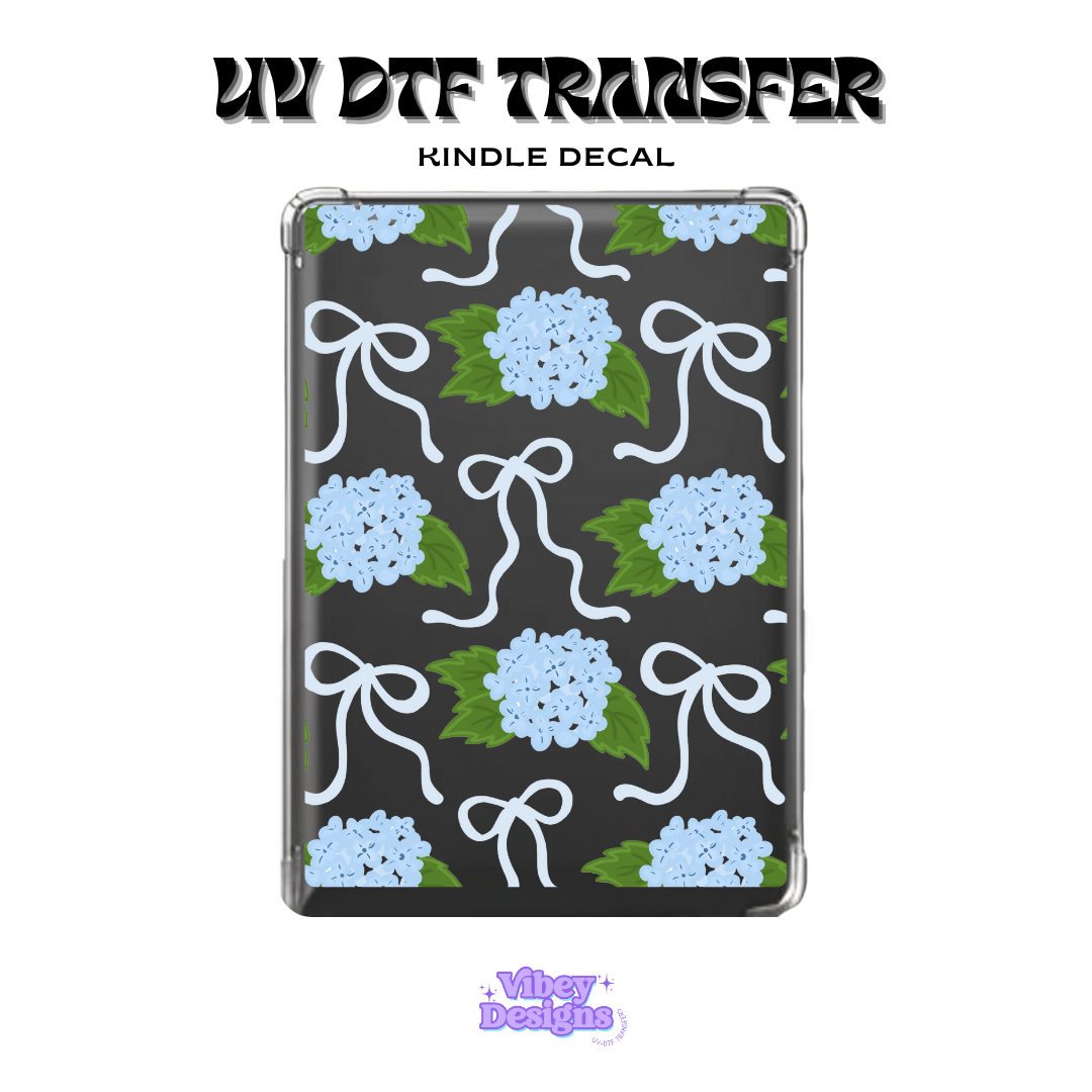 UV DTF Kindle Decal - Blue Hydrangeas