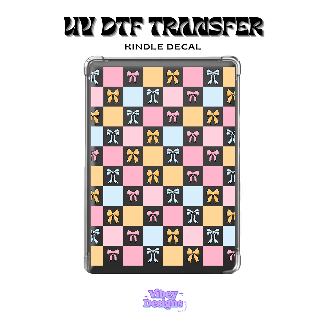 UV DTF Kindle Decal - Bows & Checker