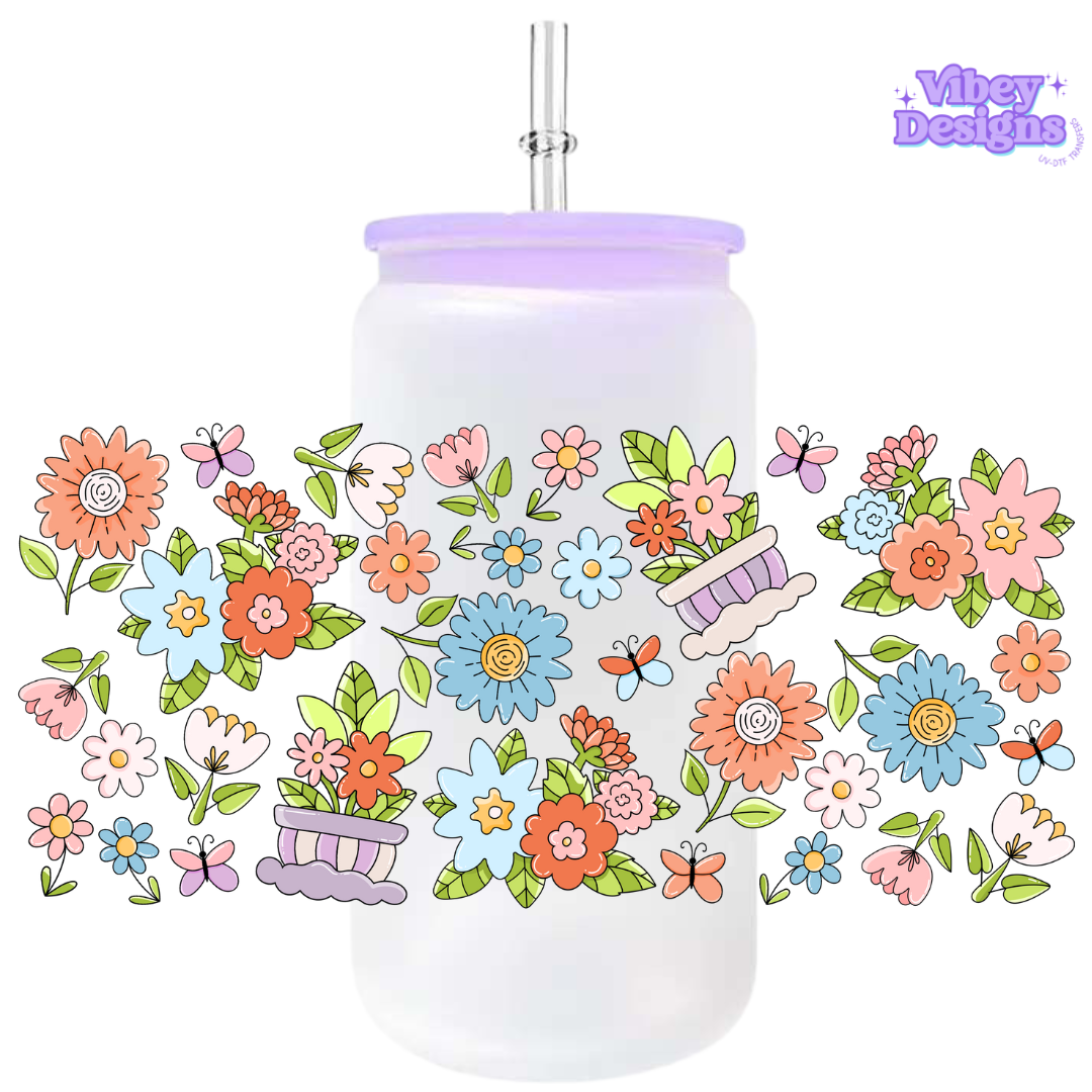 Uv Dtf Wrap For 16oz Libbey Glass - Flowergarden doodles
