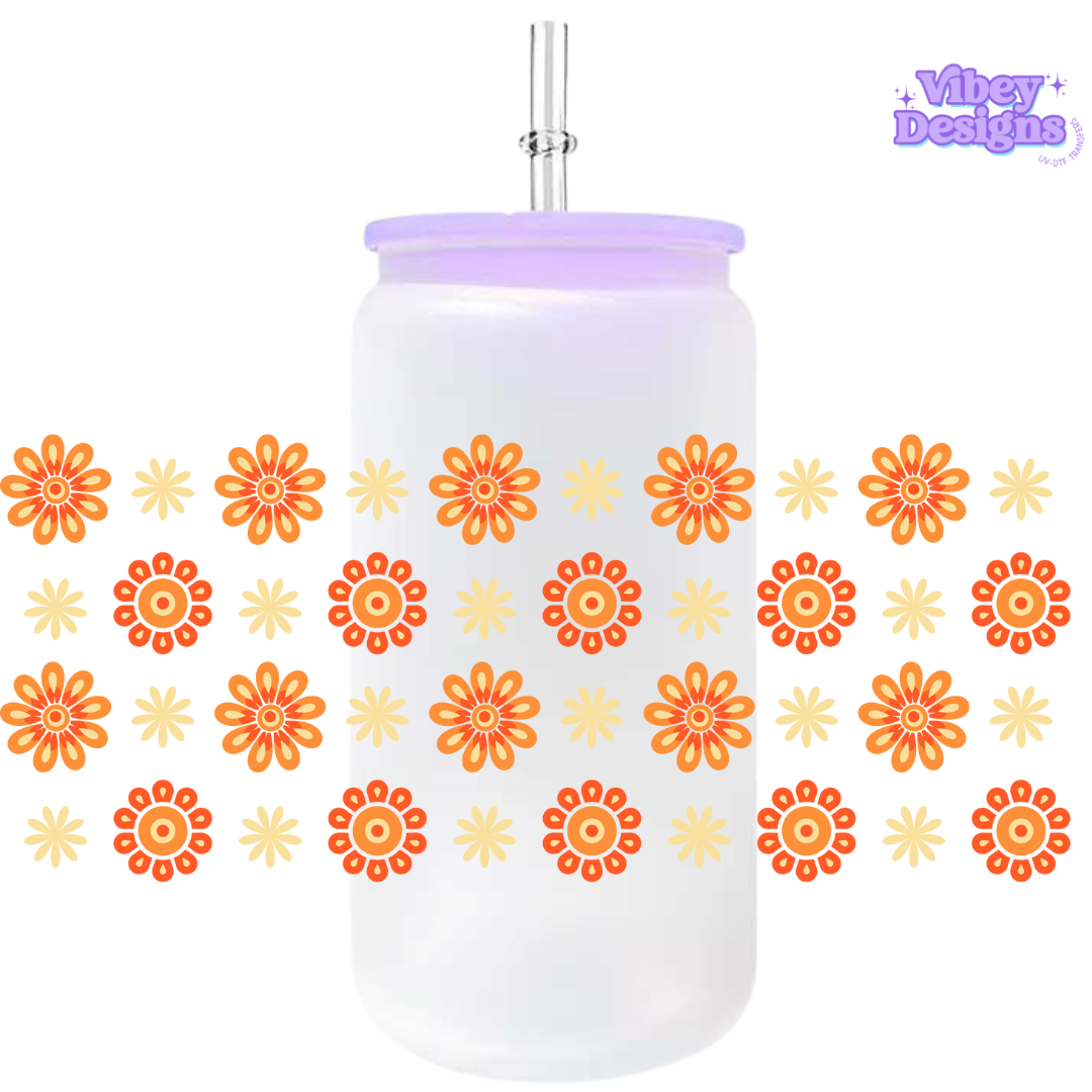 Uv Dtf Wrap For 16oz Libbey Glass - Cutie flowers orange