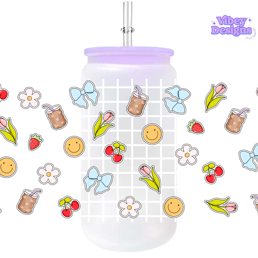 Uv Dtf Wrap For 16oz Libbey Glass - Spring Stickers Grid