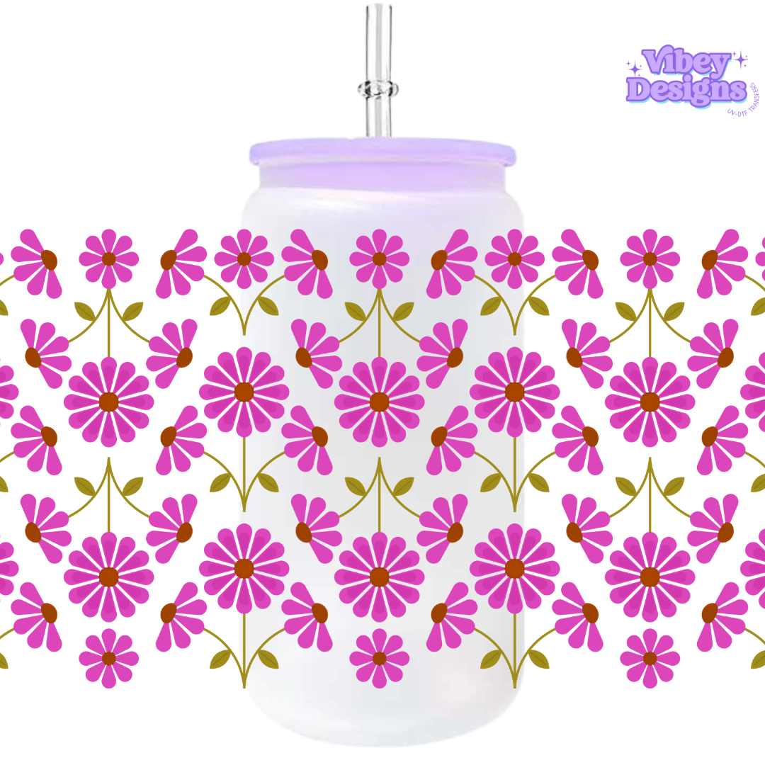 Uv Dtf Wrap For 16oz Libbey Glass - Wildflowers Purple