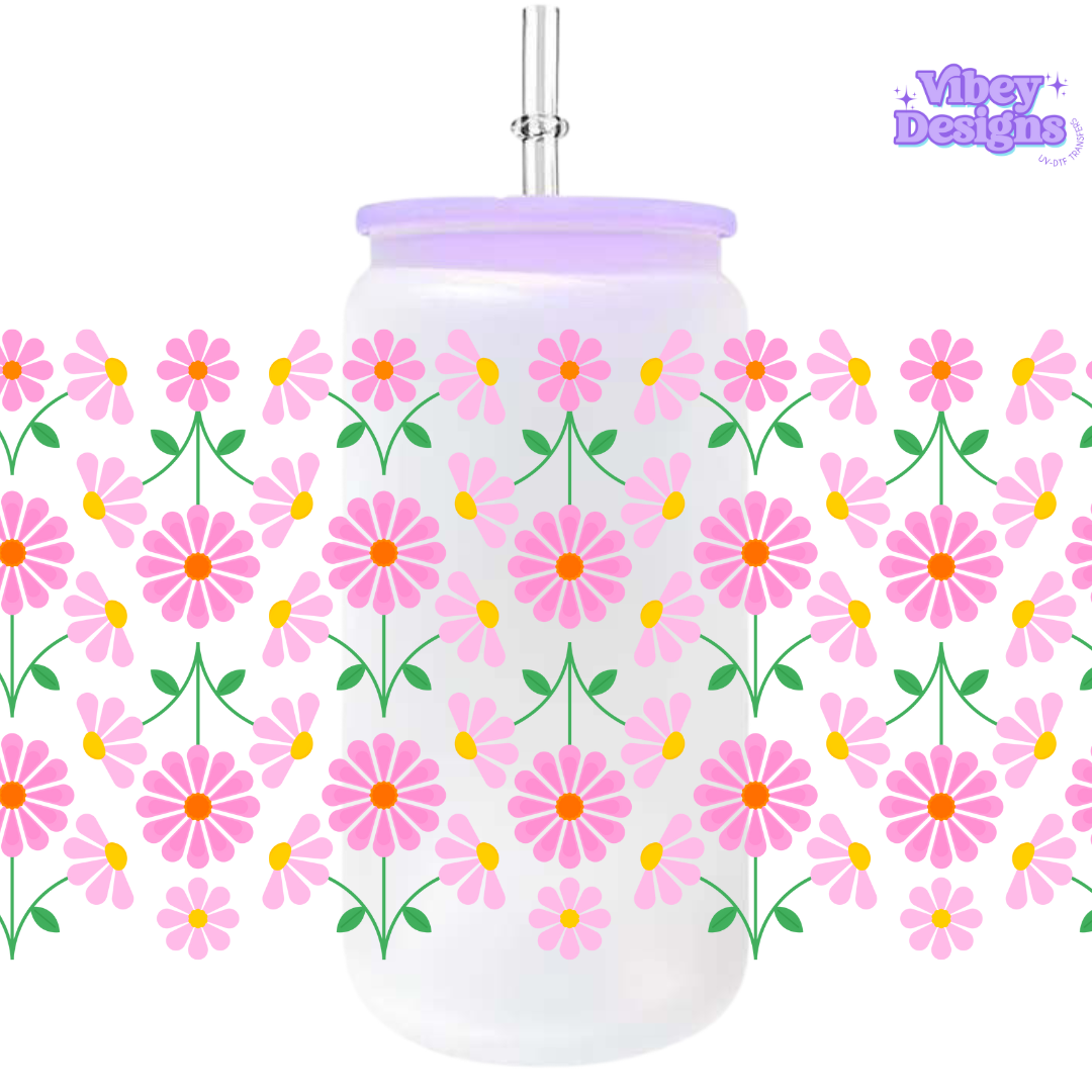 Uv Dtf Wrap For 16oz Libbey Glass - Wildflowers Pink