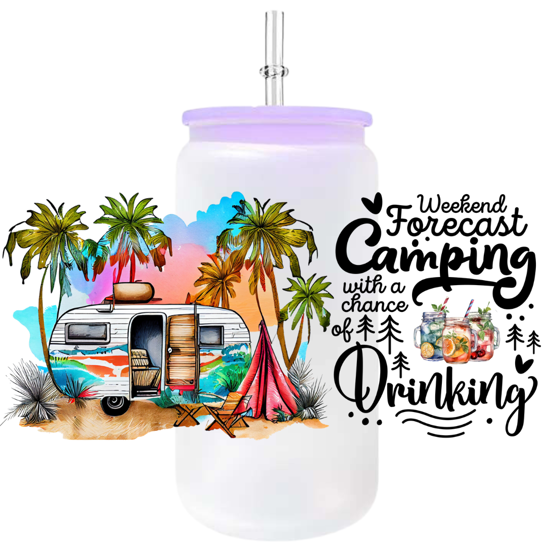 Uv Dtf Wrap For 16oz Libbey Glass - Weekend Forecast, Camping