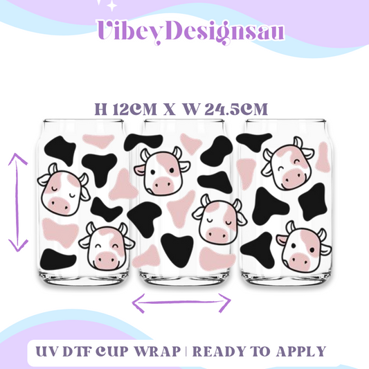 Uv Dtf Cup Wrap for 16oz Libbey Glass - Pink Cow Print
