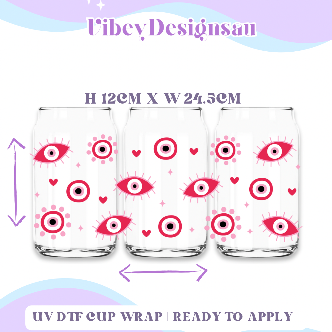 Uv Dtf Cup Wrap for 16oz Libbey Glass - Evil Eye Pink
