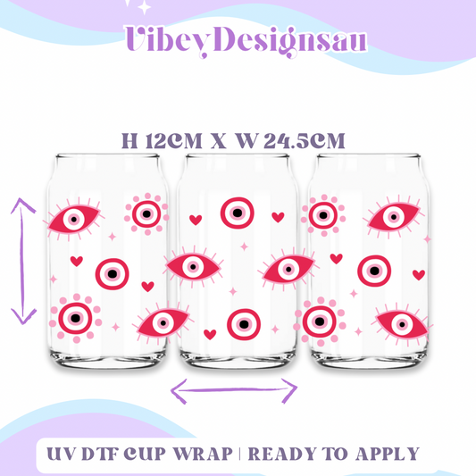 Uv Dtf Cup Wrap for 16oz Libbey Glass - Evil Eye Pink