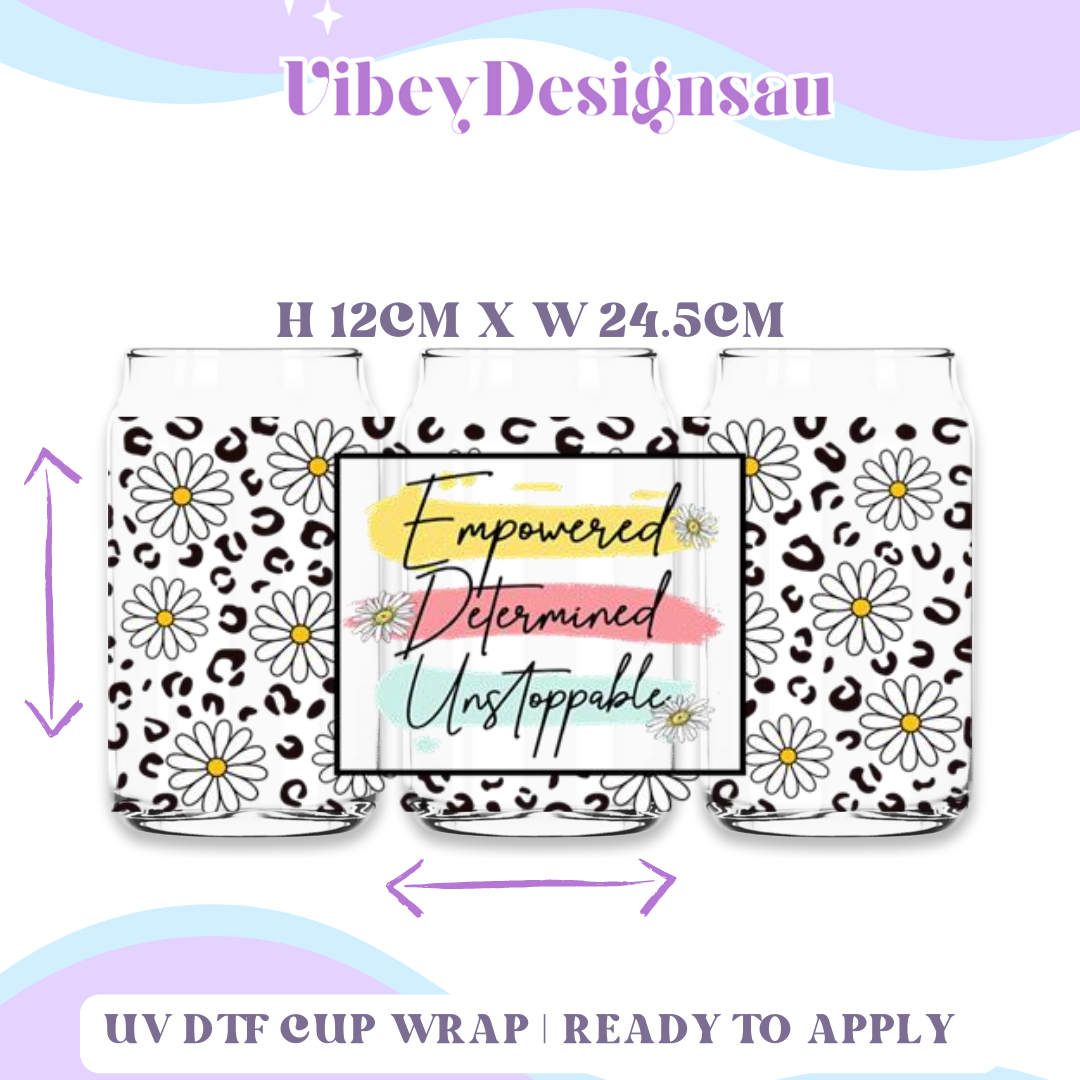 Uv Dtf Cup Wrap for 16oz Libbey Glass - Empowered Daisies & Leopard Print
