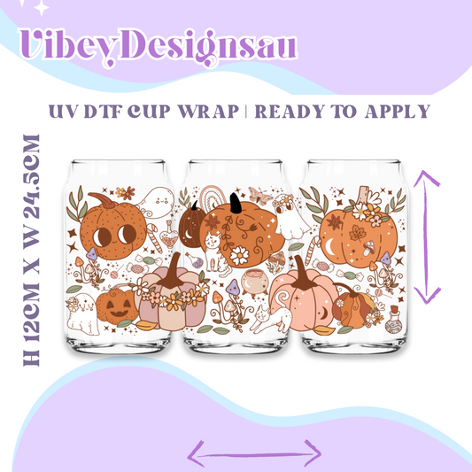 Uv Dtf Wrap for 16 oz Libbey Glass - Cute Pumpkin Fall