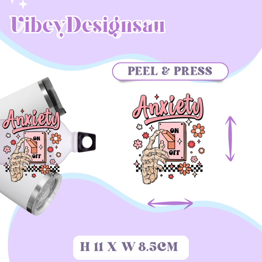 Uv Dtf Transfer for Bottle, Glass, Mug, Diary - Anxiety Off