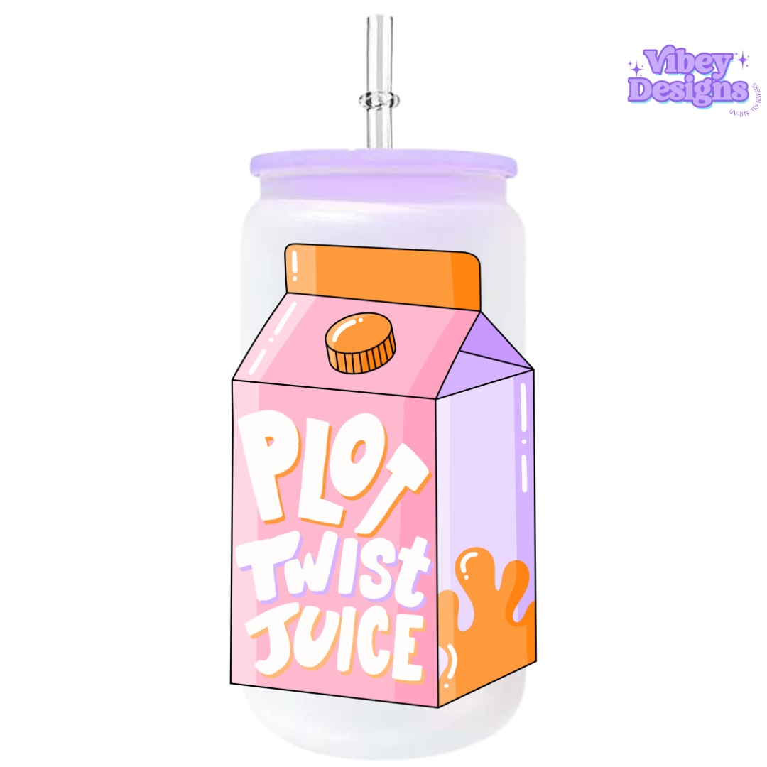 Plot Twist Juice UV DTF Wrap – Mystery and book lover design for 16oz glass.
