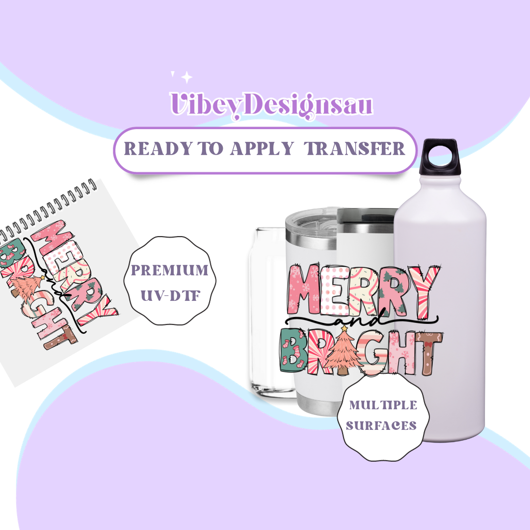 RTS UV-DTF Transfer for Bottle, Glass, Mug, Diary - Merry Bright