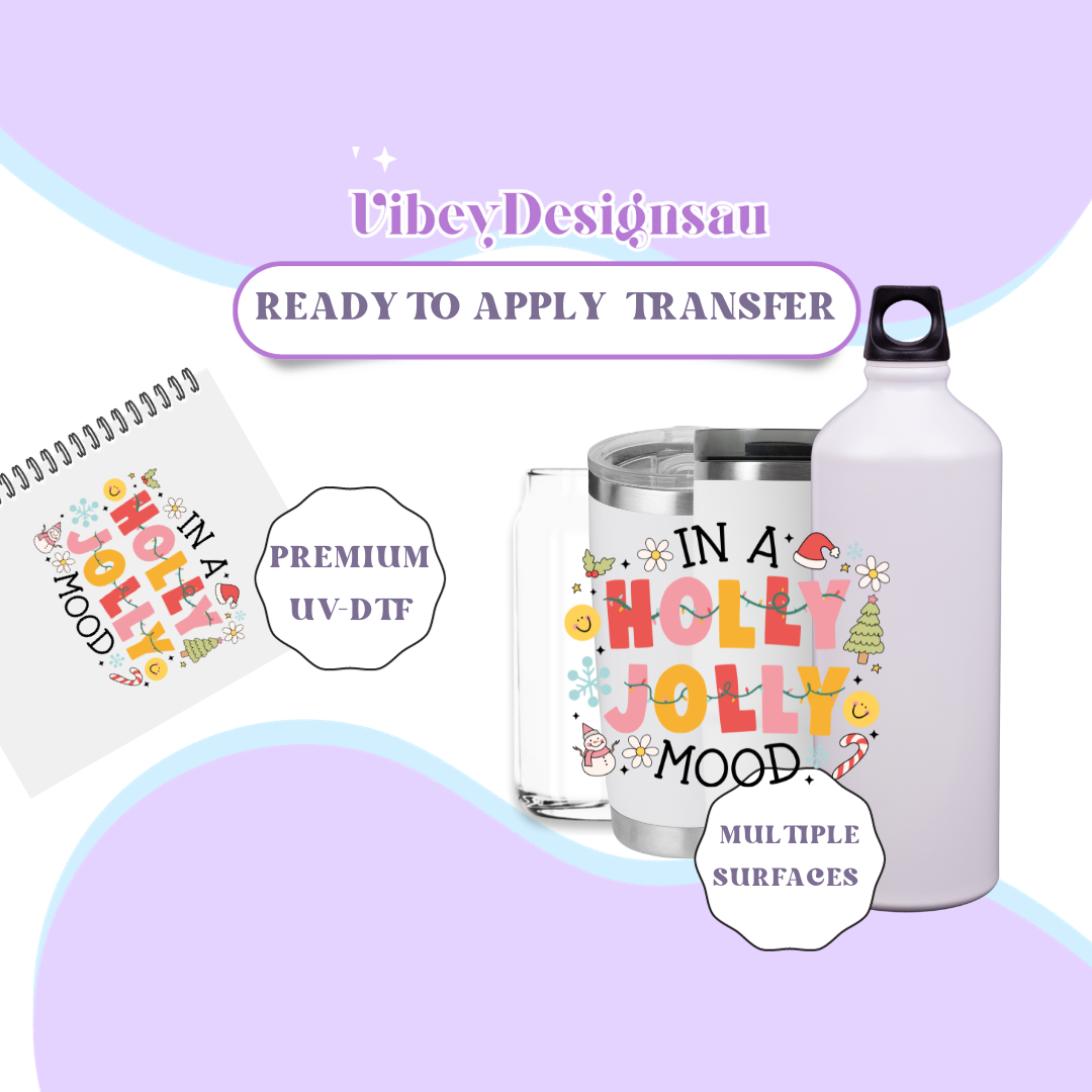 RTS UV-DTF Transfer for Bottle, Glass, Mug, Diary - Holly Jolly Mood