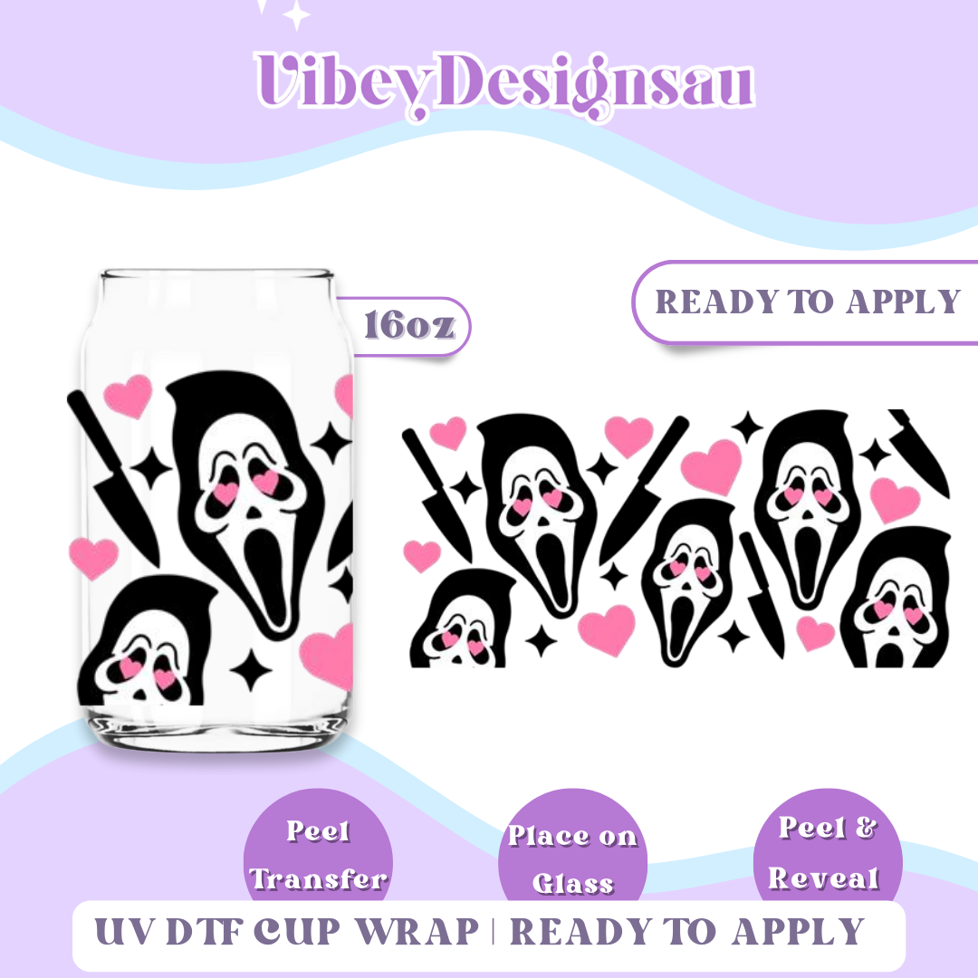 Uv Dtf Cup Wrap for 16oz Libbey Glass - Ghost Hearts