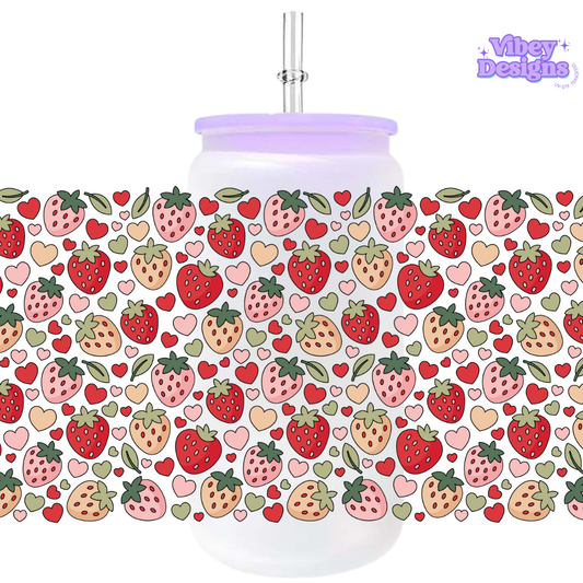 Uv Dtf Wrap For 16oz Libbey Glass - #VAL34 Strawberry Love