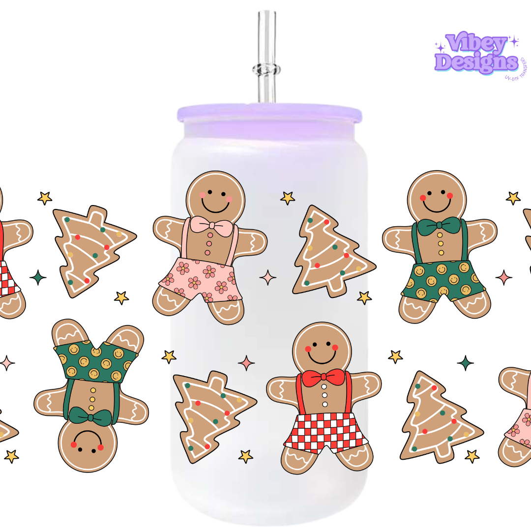 Uv Dtf Wrap For 16oz Libbey Glass - Gingerbread Men (classic)