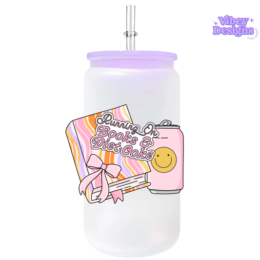 UV-DTF Transfer for Bottle, Glass, Mug, Diary - Running on books and Diet Coke