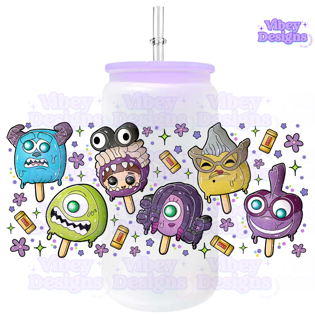 Uv Dtf Wrap For 16oz Libbey Glass - Monsters Pop