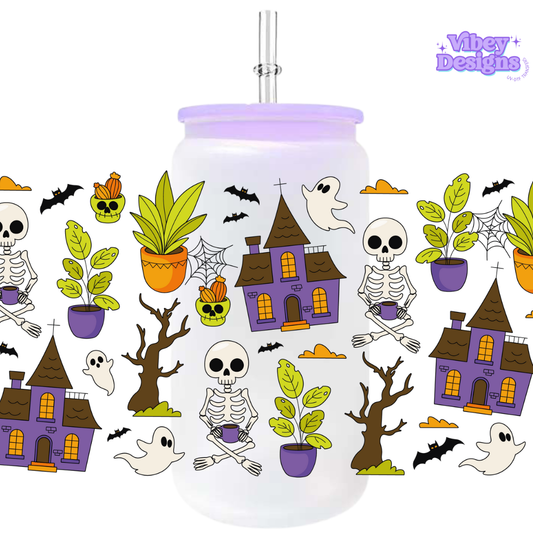 Uv Dtf Wrap For 16oz Libbey Glass - Haunted Garden