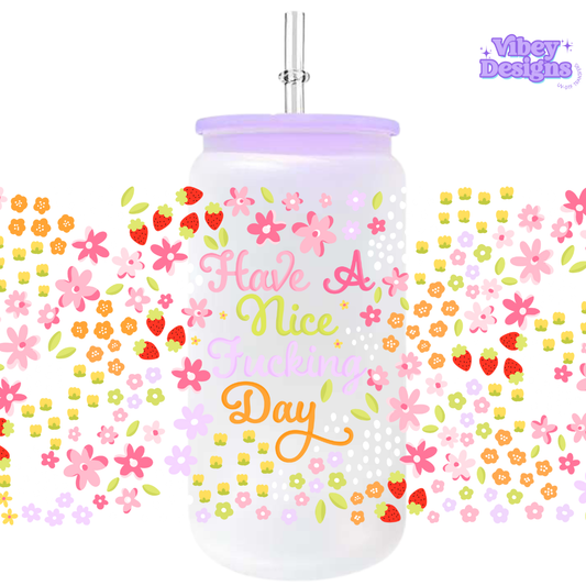 Uv Dtf Wrap For 16oz Libbey Glass - Have a nice day floral