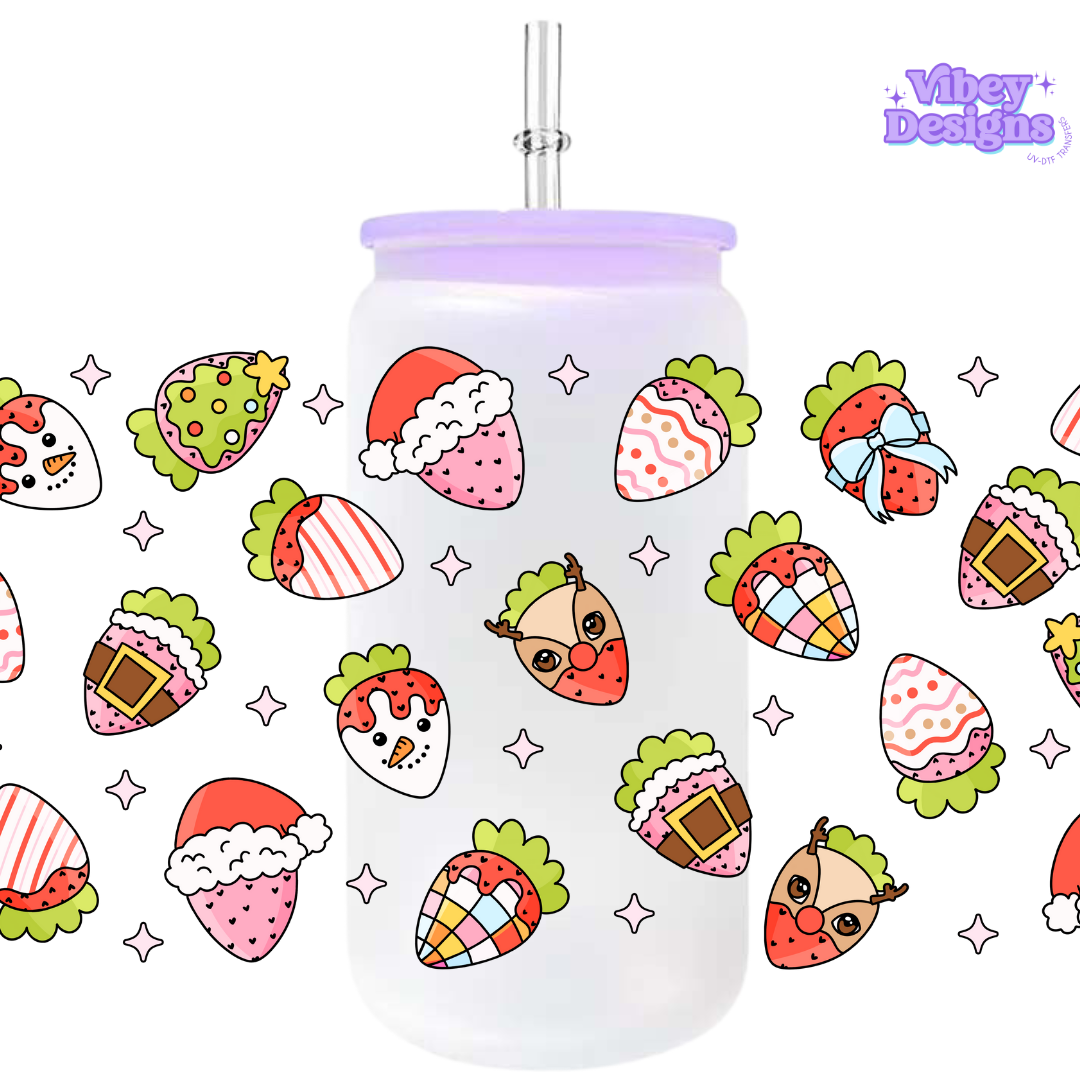 Uv Dtf Wrap For 16oz Libbey Glass - Festive Strawberries