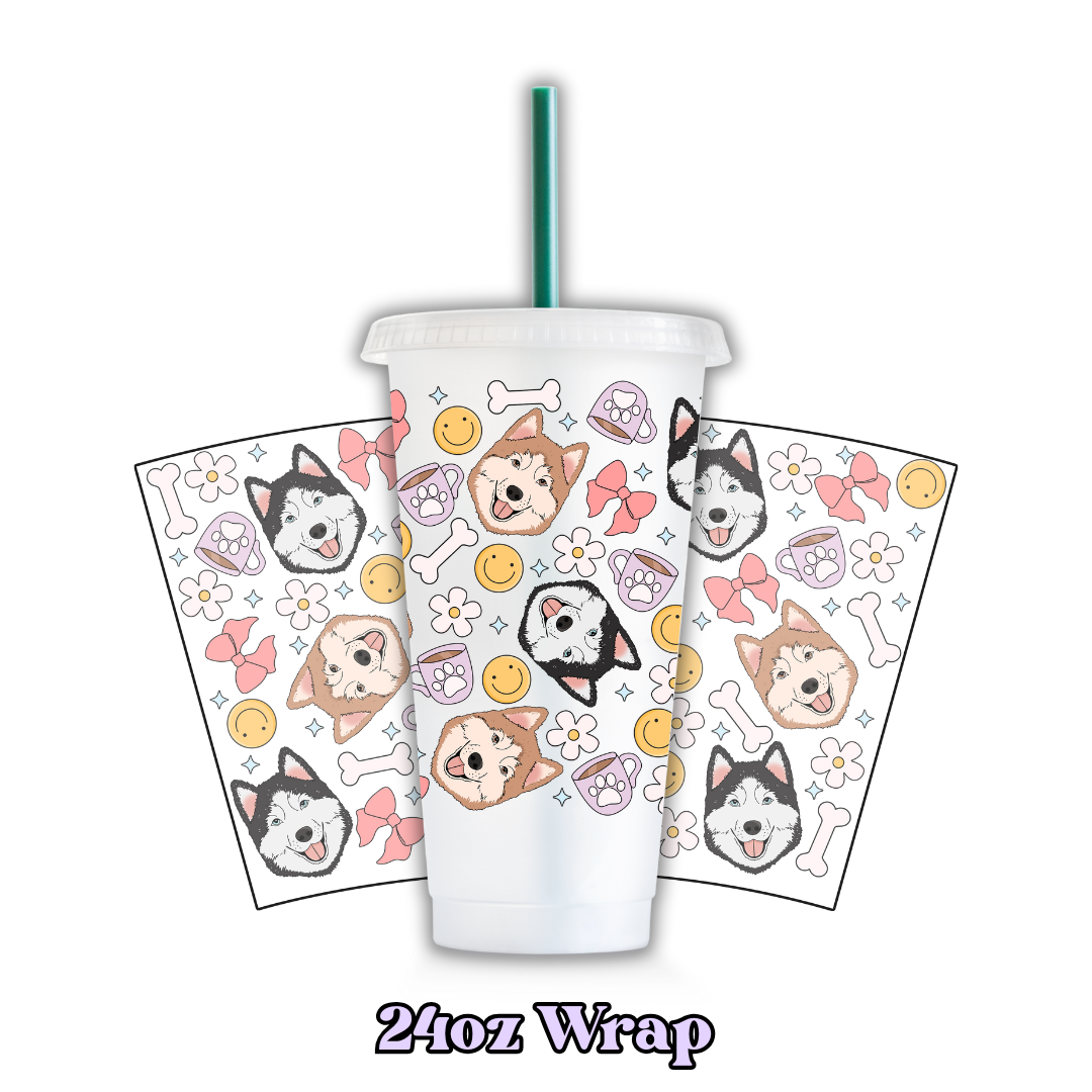 Uv Dtf Wrap For 24oz Cold Cup - Doggos & Bows