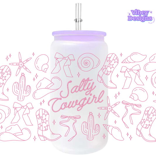 Uv Dtf Wrap For 16oz Libbey Glass - Salty Cowgirl Pink