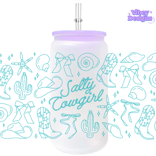 Uv Dtf Wrap For 16oz Libbey Glass - Salty Cowgirl Blue
