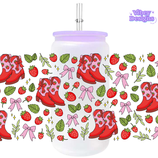 Uv Dtf Wrap For 16oz Libbey Glass - Strawberry Boots