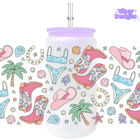 Uv Dtf Wrap For 16oz Libbey Glass - Coastal Cowgirl 1