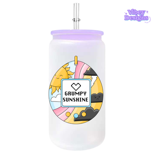 UV-DTF Transfer for Bottle, Glass, Mug, Diary - Grumpy sunshine gotchi