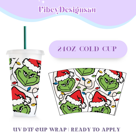 RTS 24oz Cold Cup Uv Dtf Wrap - Green Christmas