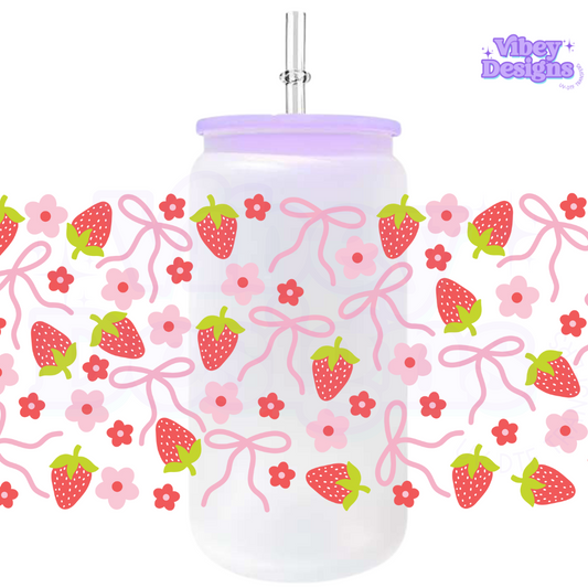 Uv Dtf Wrap For 16oz Libbey Glass - Strawberry Bows