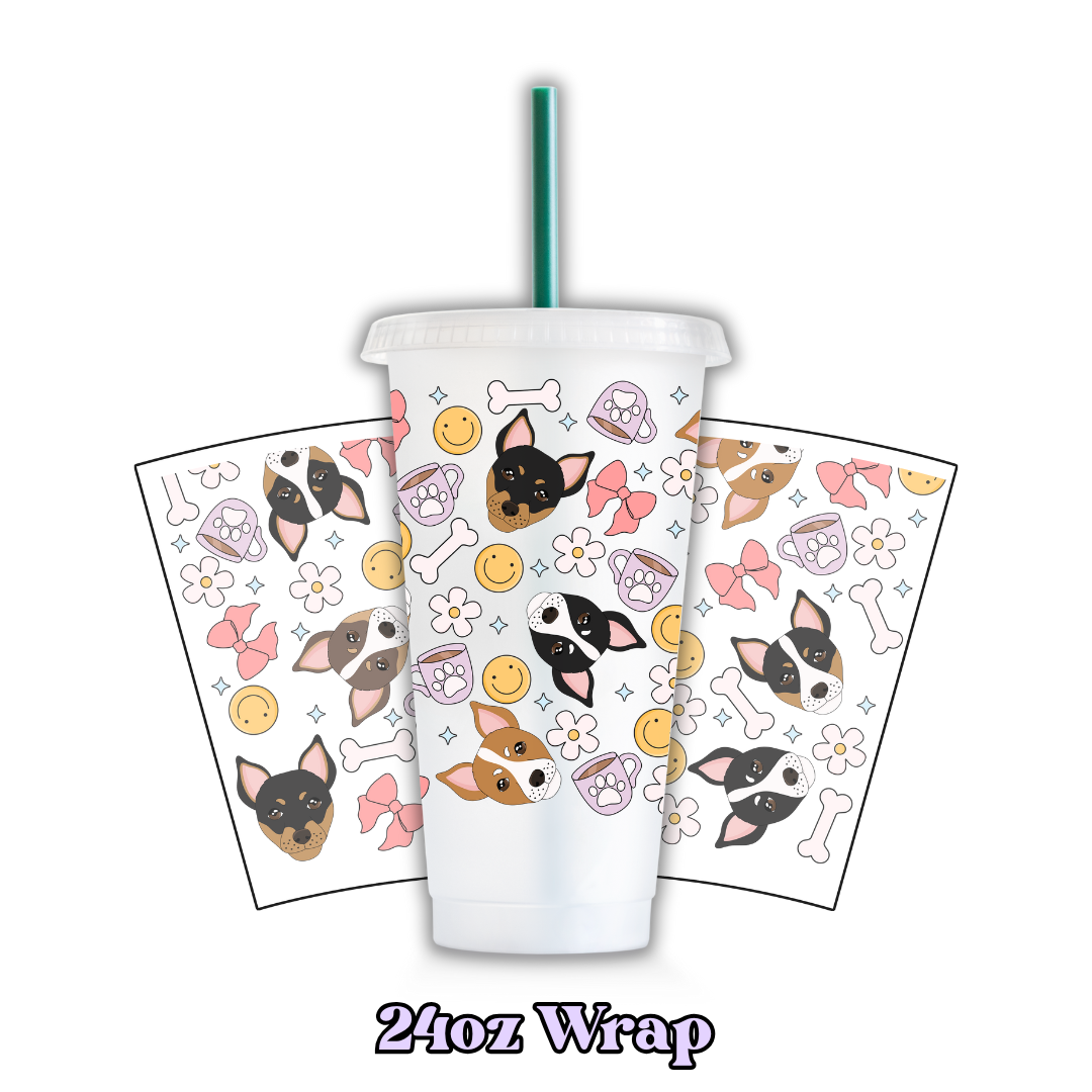 Uv Dtf Wrap For 24oz Cold Cup - Doggos & Bows