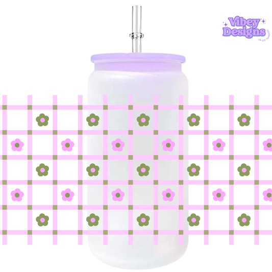 Uv Dtf Wrap For 16oz Libbey Glass - Plaid Daisies