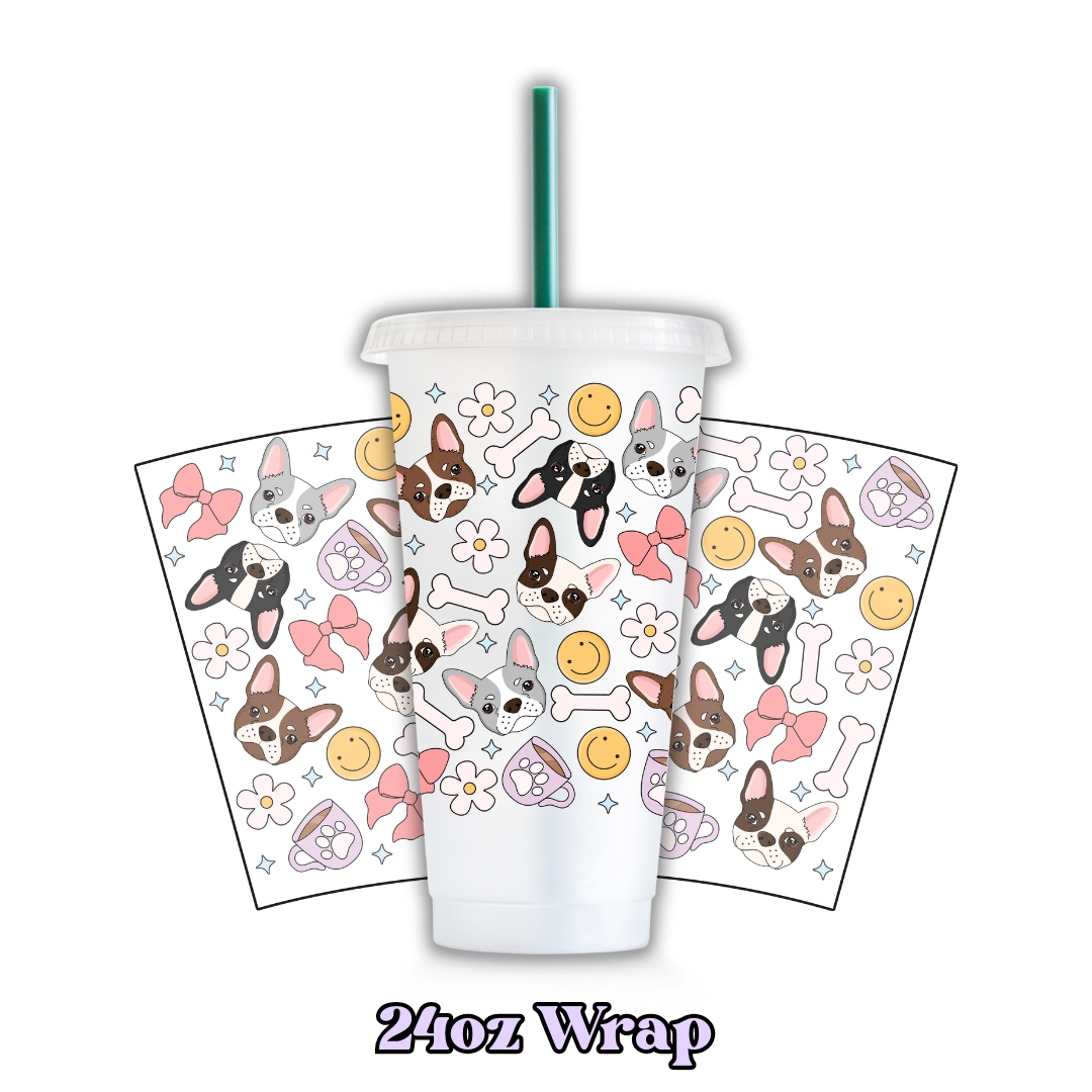 Uv Dtf Wrap For 24oz Cold Cup - Doggos & Bows