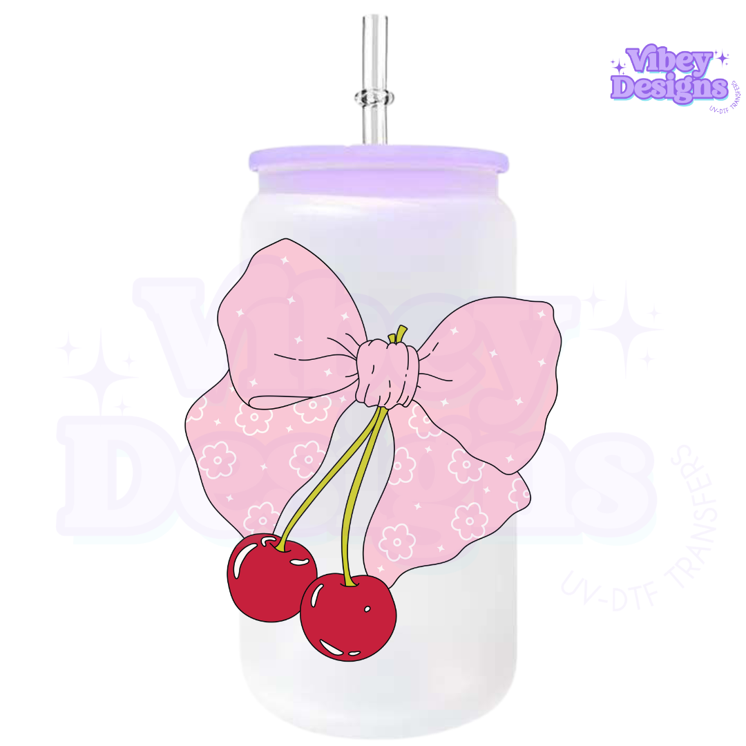 UV-DTF Transfer for Bottle, Glass, Mug, Diary - Pink Cherry Bow