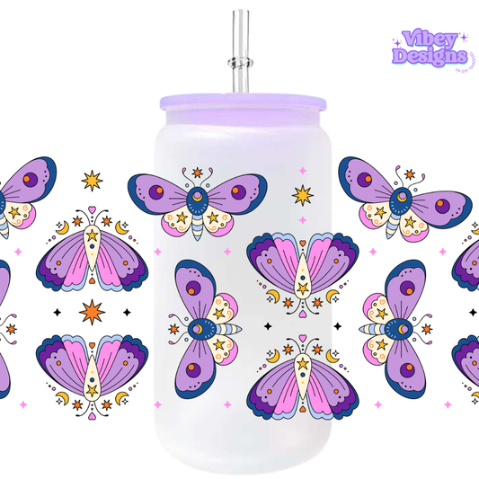 Uv Dtf Wrap For 16oz Libbey Glass - Mystical Moths