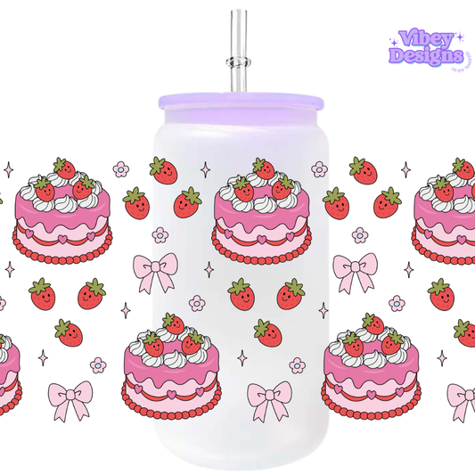 Uv Dtf Wrap For 16oz Libbey Glass - #VAL42 Strawberry Cakes