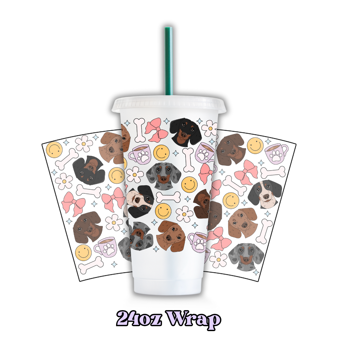 Uv Dtf Wrap For 24oz Cold Cup - Doggos & Bows