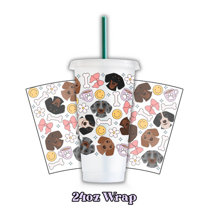 Uv Dtf Wrap For 24oz Cold Cup - Doggos & Bows