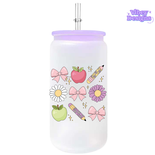 UV-DTF Transfer for Bottle, Glass, Mug, Diary - Bows, Apple, Pencils